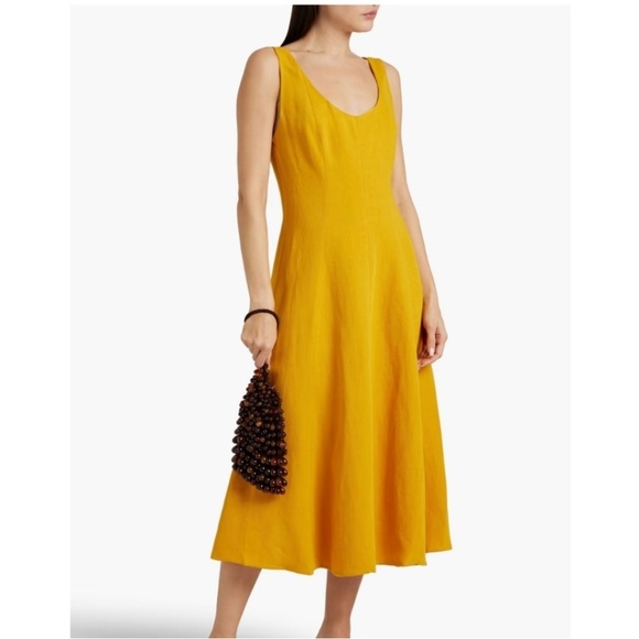 Vince Panelled Scoop Neck Dress in Papaya Yellow Gold, Size Large - Picture 3 of 8